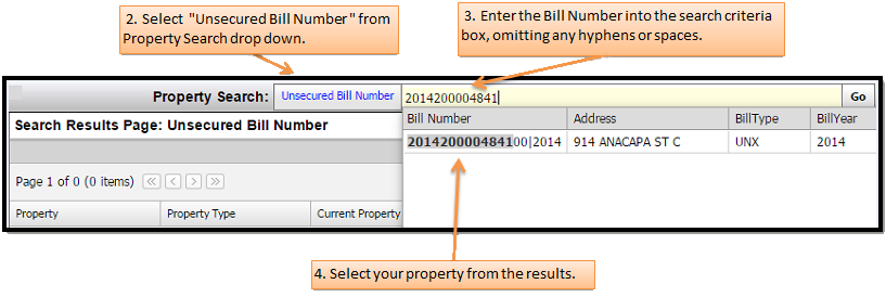 Unsecured Bill Number Search